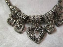 Vintage silver tone Bracelet with 5 open heart charms | eBay