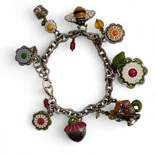Brighton Fun Flower Multicolor Enamel Charm Bracelet Bee Acorn Teapot | eBay