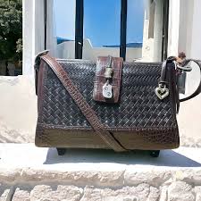 $240 Brighton Bree Brown Croc Embossed Woven Leather ZipTop Shoulder Bag Purse | eBay