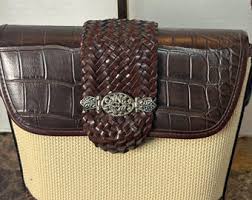 Brighton Handbag Purse Brown Cream Leather Crossbody Croc Embossed With Box - Etsy