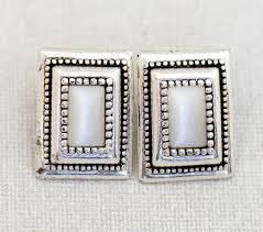 Vintage Edwardian Rectangle Silver Tone Stud Earrings - A19 ...