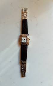 Brighton Oakland Watch Silver Square Case Black Calfskin ...