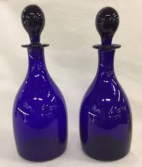 A Pair of Antique English Bristol Blue Decanters | Cynthia Findlay Fine Jewellery & Antiques