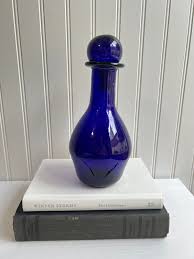 Vintage Handblown Cobalt Blue Glass Decanter Bottle Round Sitting Stopper - Etsy Ireland