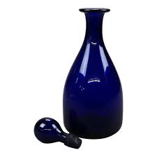 Thomas Webb Cobalt Art Glass Decanter Signed circa 1920 | Chairish