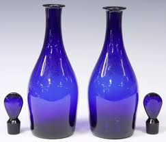 Sold at Auction: 2) ENGLISH BRISTOL BLUE GLASS DECANTERS & STOPPERS