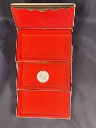 VINTAGE BRASS 3 TIER VANITY JEWELRY BOX TOPPEN IN FRENCH PORCELAIN FLORAL | eBay