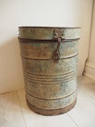 Vintage Painted Metal Storage Drum: Green Blue Indian Rice ...