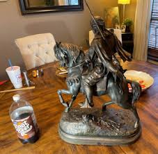 1890 ANTIQUE MOORISH HORSEMAN BRONZE STATUE "RETURN FROM THE ...