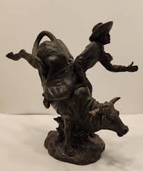 Resin Cowboy Riding on Bull Figurine 12" 4lbs | eBay