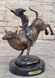 RODEO Bull Rider Cowboy Bronze Statue Sculpture Marble Base ...