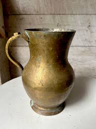 Farmhouse Hammered Brass Pitcher Flower Vase Handle ...