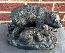 Bronze statue Bear Cub Catching Salmon Fish Bronze Sculpture ...