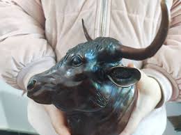 Copper Longhorn Bull Head Bust Bronze Cattle Sculpture ...
