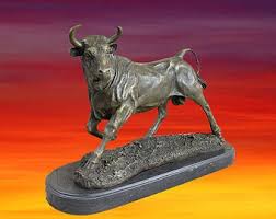 Escultura abstracta art déco de bronce macizo de un toro con base de mármol. - Etsy España