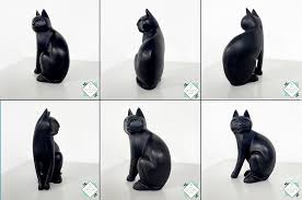 Wooden Black Cat Statue, Black Cat Sculpture Gift Idea Home ...