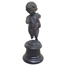 Antique Cherub on Ebonized Base | Chairish