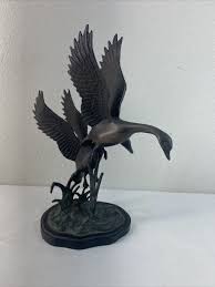 Vintage Brass Taking Flight Geese On Black Stand | eBay