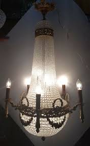 Large French Empire Crystal Chains Bronze Chandelier Vintage ...