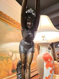 Antique Signed Bronze Sculpture Lady Diver Rouge | Chairish