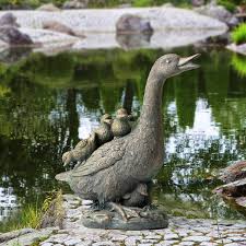 Glitzhome 15 in. H Resin Faux Bronze Duck Garden Statue ...