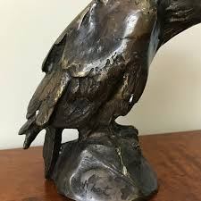 Early Cast Bronze Sculpture of Perched Eagle, Artist Signed ...