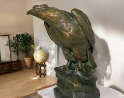 Vintage Eagle Plaster Sculpture - Large Hawk Patinated ...