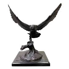 Bronze Flying Owl on Marble Base Sculpture — AllSculptures