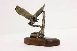 Soaring Bronze Eagle on Walnut Base Vintage Sculpture, Shoop