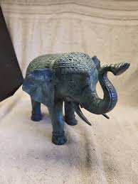 Vintage Bronze Elephant Dark Teal Color Statue Figurine w/Trunk Up For Luck 10" | eBay