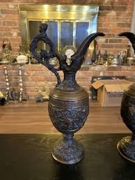 Pair Antique Cast Iron Neoclassical Renaissance Revival Decorative Ewer Pitchers | eBay