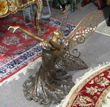 Large Bronze Sculpture/table Base Of Fairy With Glass
