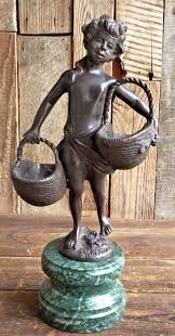 SUZANNE BIZARD Bronze Statue Sculpture Marble Base Girl with Baskets | eBay