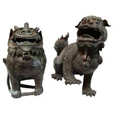 Two Chinese Guardian Lions in Bronze, Iron, Early 20th Century at 1stDibs | two lions chinese, two lion iron