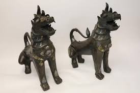 Sold at Auction: 2 Large Tony Duquette Foo Dogs Bronze ...