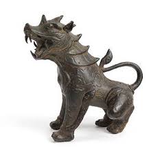 Old Chinese Fierce Foo Lion Dog Bronze 6" Statue
