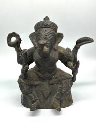 Antique Bronze Ganesha Seated Meditation Four Hands Hindu ...