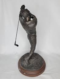 Michael Garman Golf Sculpture “Tee Shot” Bronzetone Mounted ...