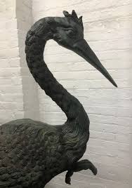 Pair of Vintage Tall Bronze Standing Sculptural Cranes For Sale at 1stDibs | bronze cranes for sale