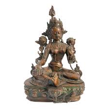 Large Bronze Sitting Green Tara Tibetan Buddha | Chairish