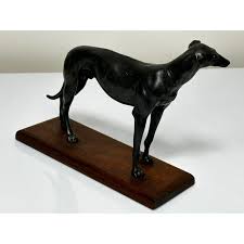 Antique 1920s Small British Art Deco Prized Racing Greyhound Stud Bronze Sculpture | Chairish