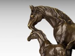 Large Bronze Sculpture of Horse and Foal on Marble Base ...