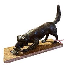 19th Century French Bronze Hunting Dog Sculpture | Chairish