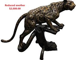 Monumental Leopard/Jaguar on log Bronze Statue | World of Bronze