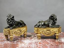 Fine Pair of Late 19th Century Gilt and Patina Bronze Chenets For Sale at 1stDibs