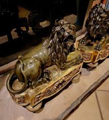 Antique 19C Bouhon Freres Louis XVI Rococo Bronze Lion Motif Chenets Andirons | eBay