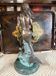 SPI Mermaid With Dolphins Brass and Marble Statue - Etsy