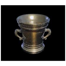 Huge 17th. cent. brass apothecary mortar with dolphin handles, 20+ kg!. For Sale at Ruby Lane