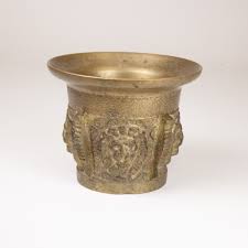 20th c Large Solid Bronze Lion Head Design Mortar & Pestle Good Patina, w. 5lbs. | eBay