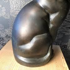 Japanese Big Hand Cast Bronze Cat Charming Art Deco Lines ...
